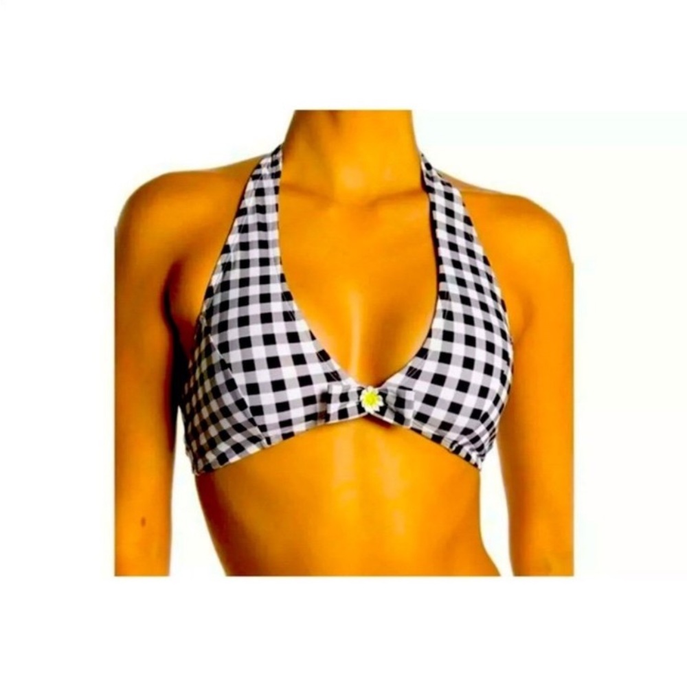Black and White Checkered Bikini Top - Picture 2 of 7
